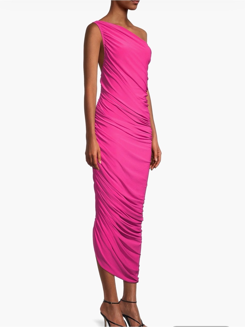 Norma Kamali Hot Pink One-Shoulder Ruched Dress - Picture 3 of 3